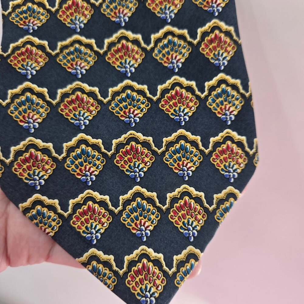 Christian Dior Cravates 100% Silk Navy Floral Fan Pattern Tie